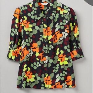 TOAST Blouse - Green Chrome, Orange, Navy